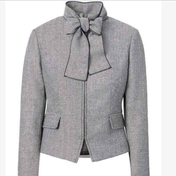 NWT Banana Republic Herringbone Removeable Tie Neck Jacket Wool Blend Gray Sz 8 - Picture 2 of 16